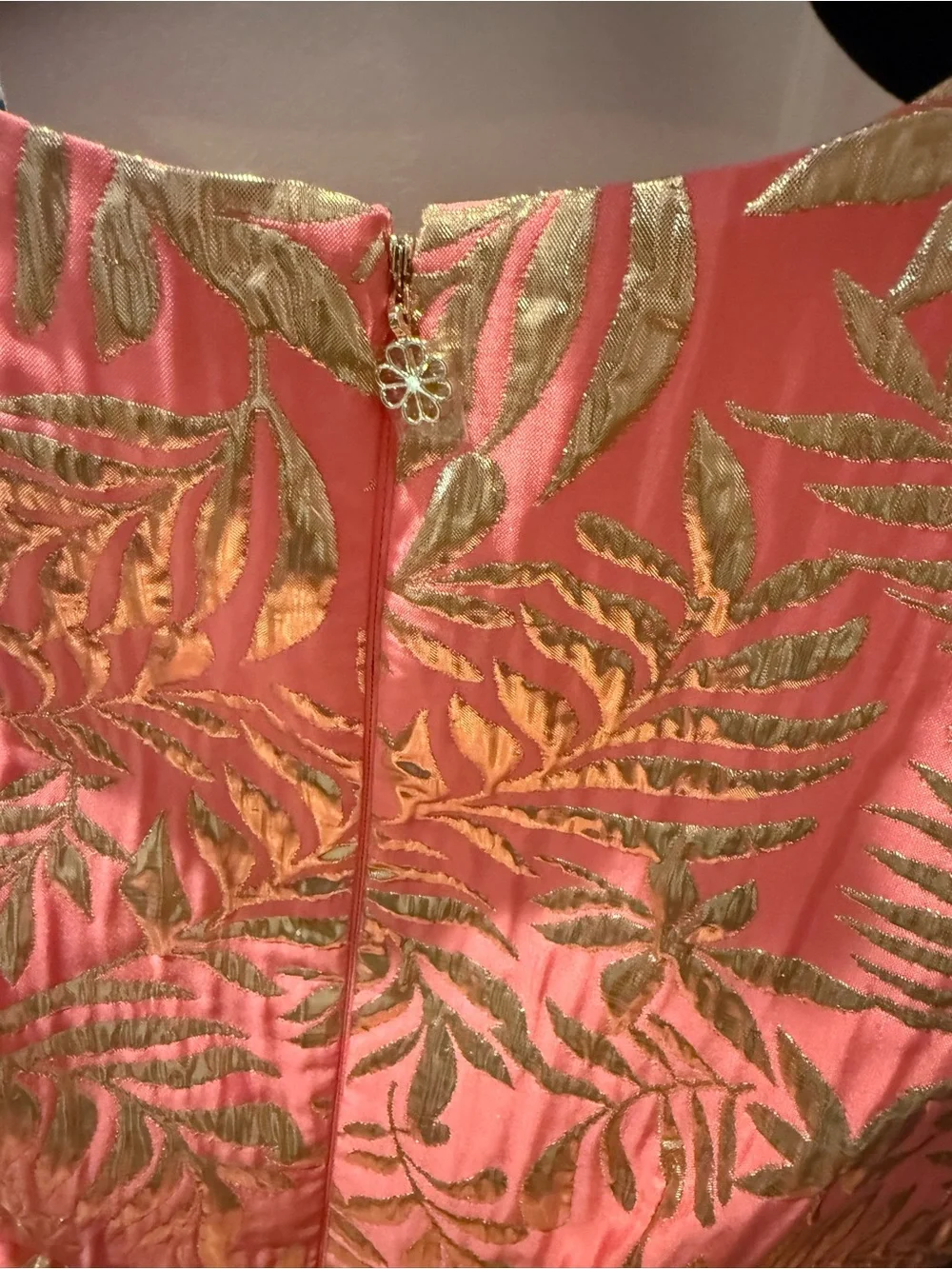 kate spade Coral Metallic Leaf-Print Flounce-Hem Midi Dress - NWT Size 2